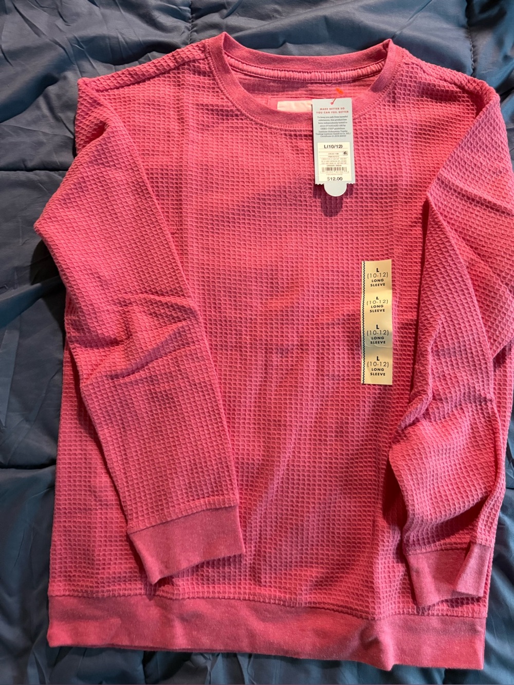 Cat & Jack unisex kids Large Pink long sleeve soft waffle knit unisex pull over